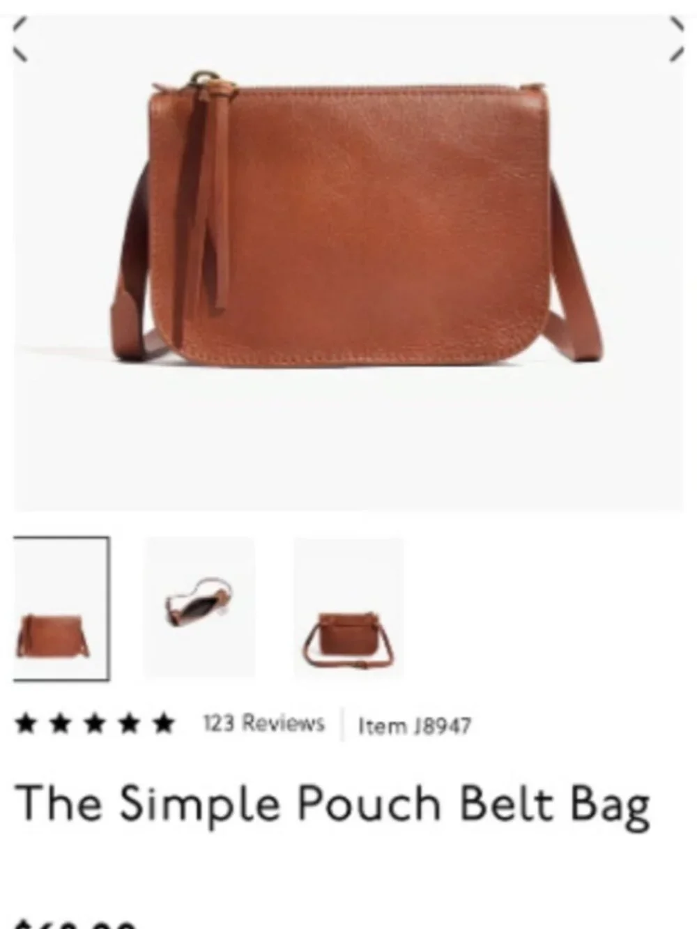 Madewell The Simple Pouch Belt Bag – Saddle Leather, Size Medium, retail $68